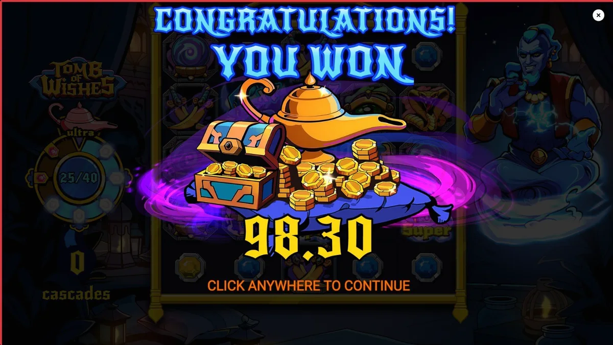 Tomb of Wishes slot machine interface with Arabian theme